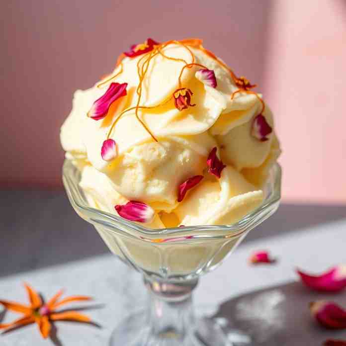 Persian Saffron Rose Ice Cream from Heavy Cream (Bastani)
